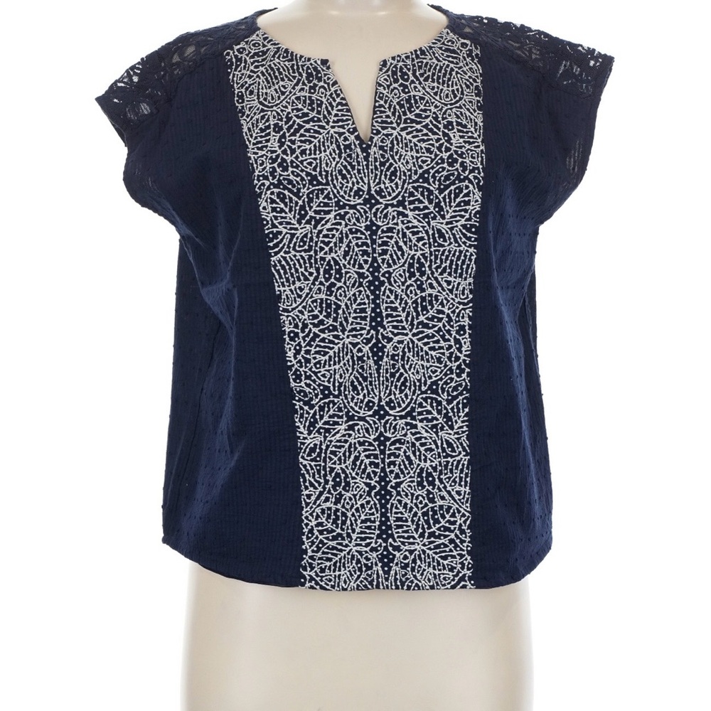 NWOT Navy Embroidered Split-Neck Women’s Top